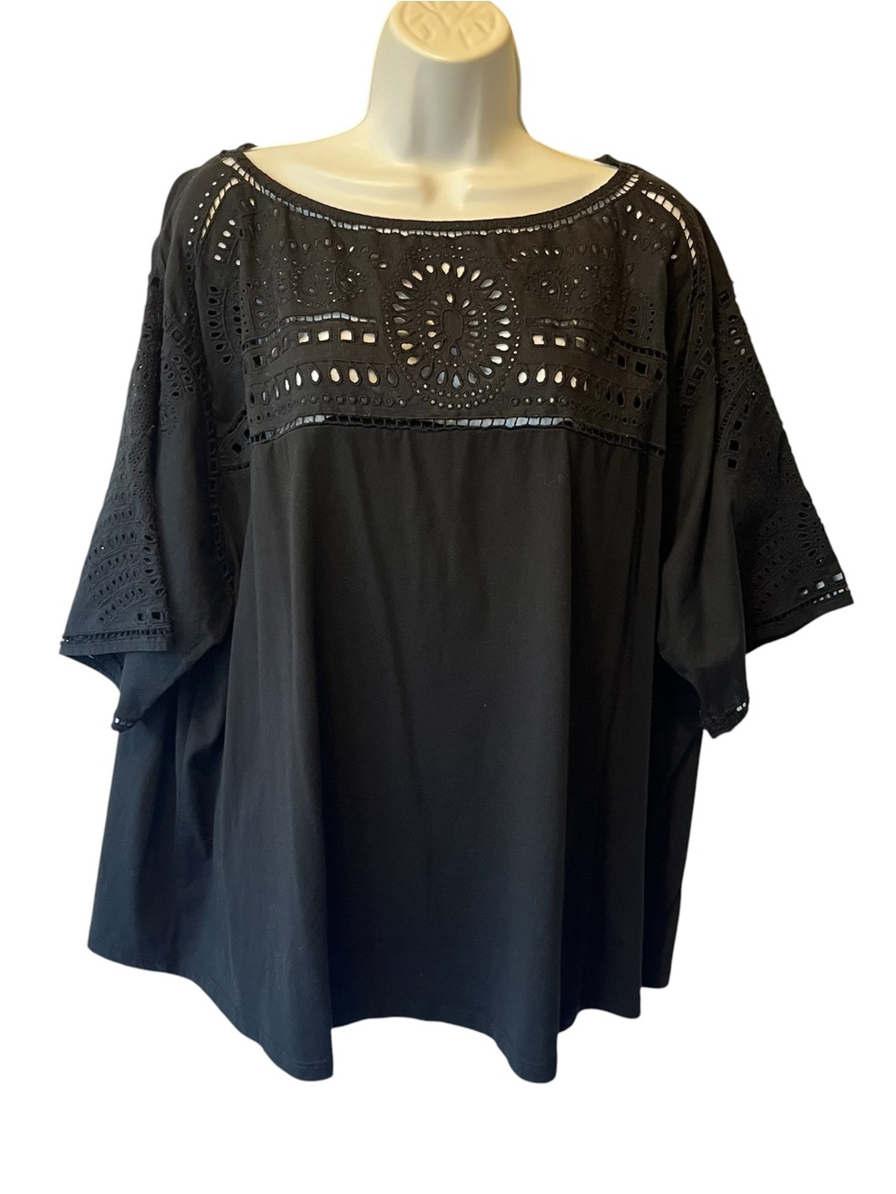 Lauren Ralph Lauren 3X Black Eyelet Embroidered Boat Neck Top Womens Plus Size